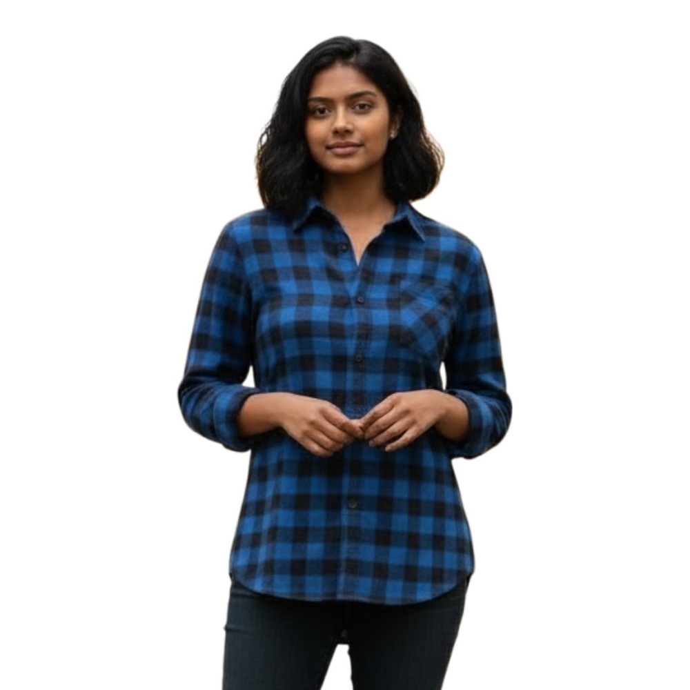 COOFANDY M Women’s Bright Blue And Black Flannel Fitted Button Down Shirt R $39